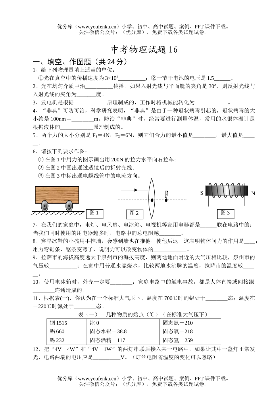 初中九年级物理中考16试卷_第1页