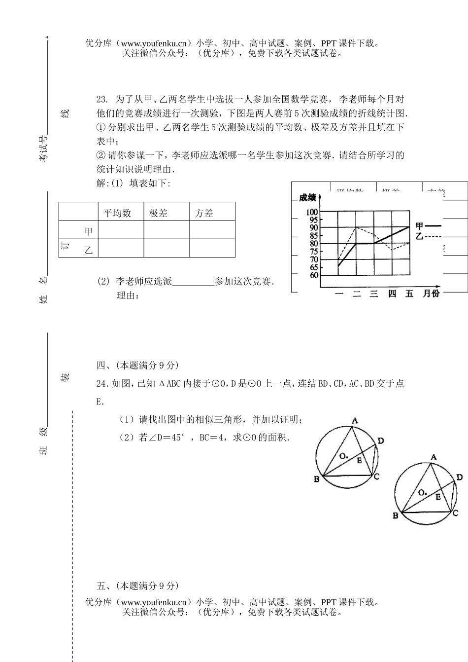 初中九年级数学上学期试卷_第3页