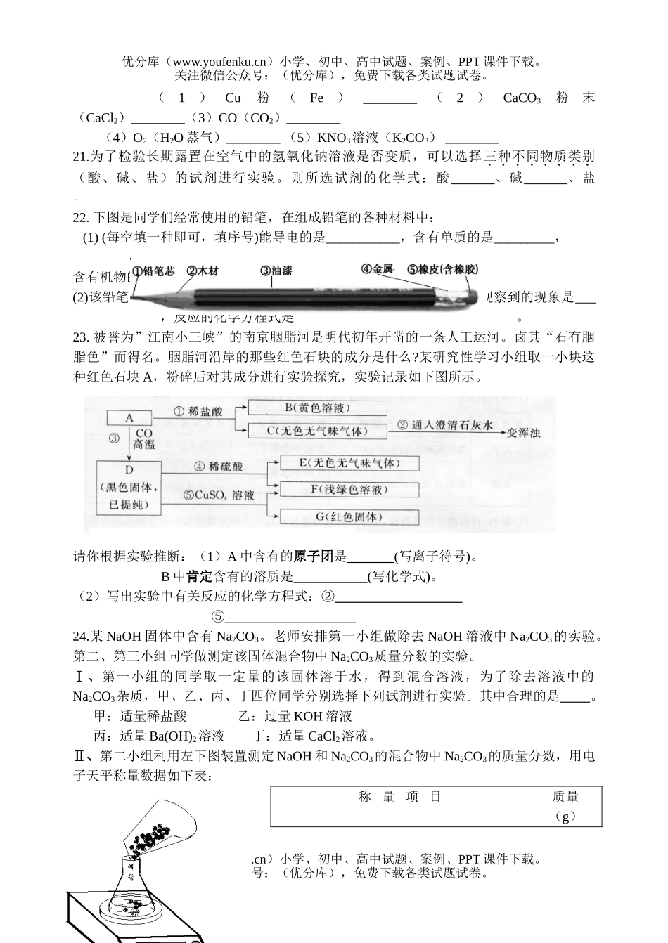 初中化学素及化合物知识试卷_第3页