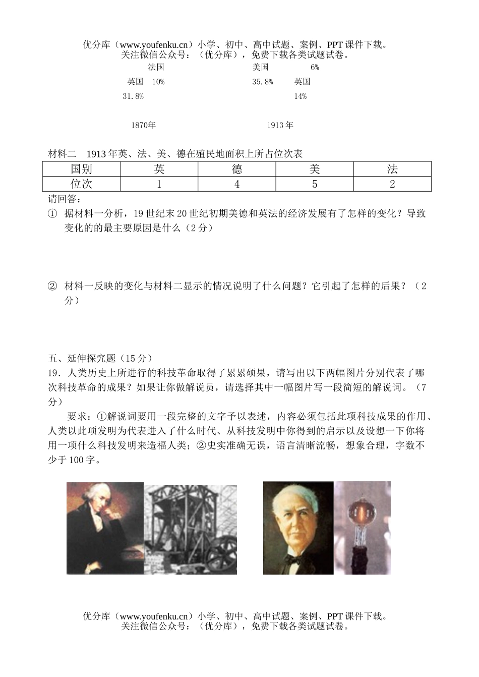 初中九年级历史期末试卷_第3页