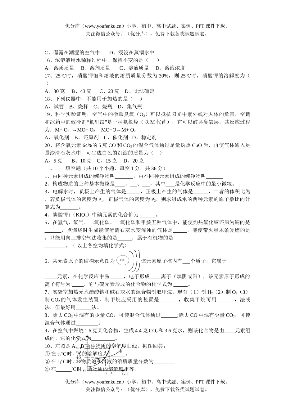 初中化学中考全真模拟(二)试卷_第1页