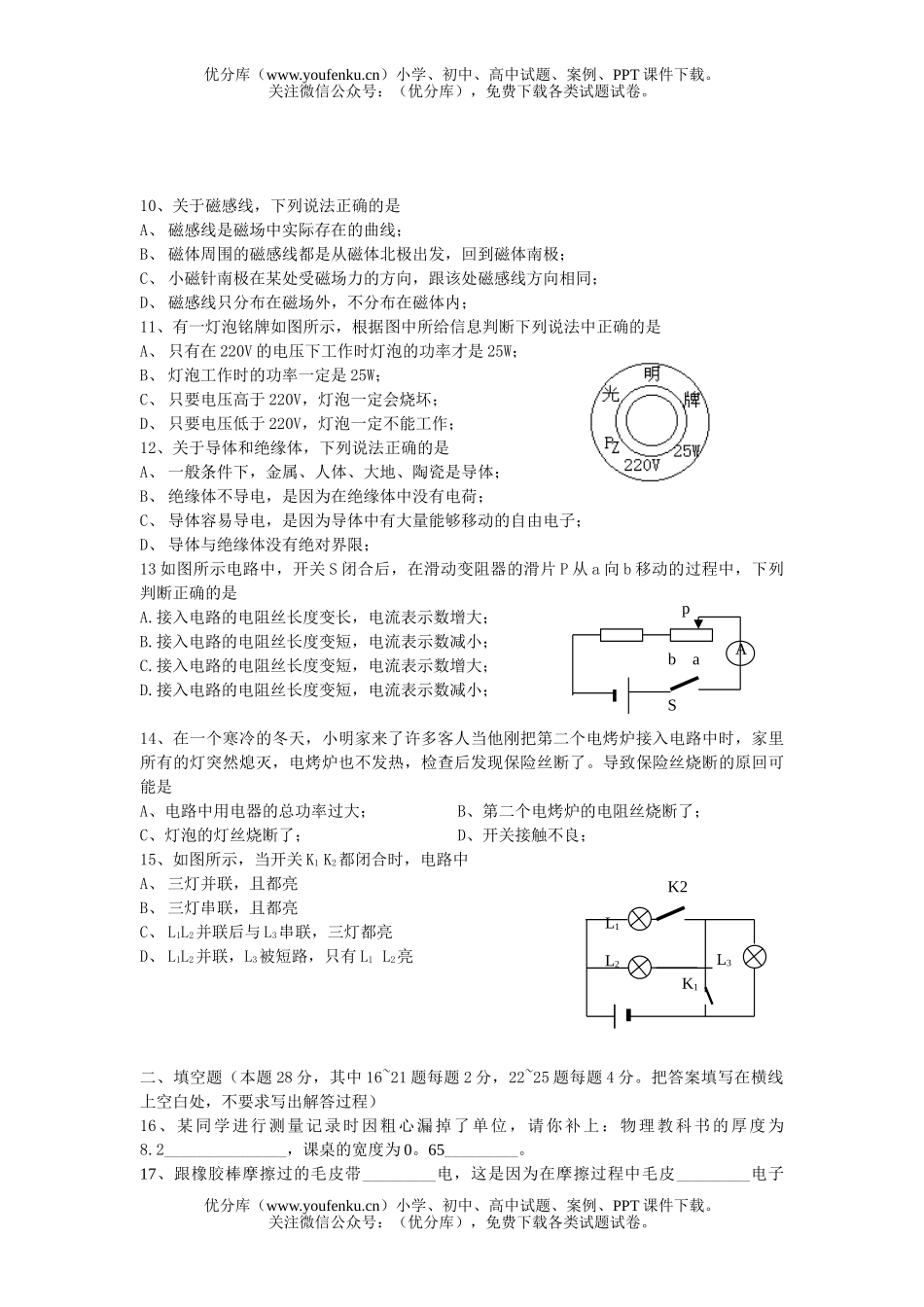 初中九年级物理毕业会考试卷_第2页