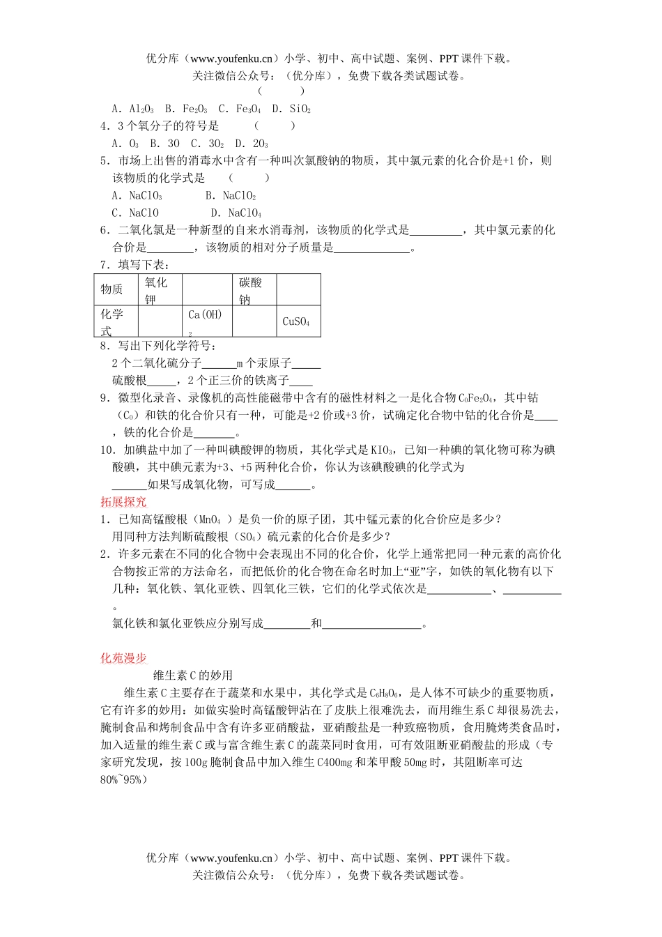 初中化学物质组成的表示方法练习4试卷_第2页