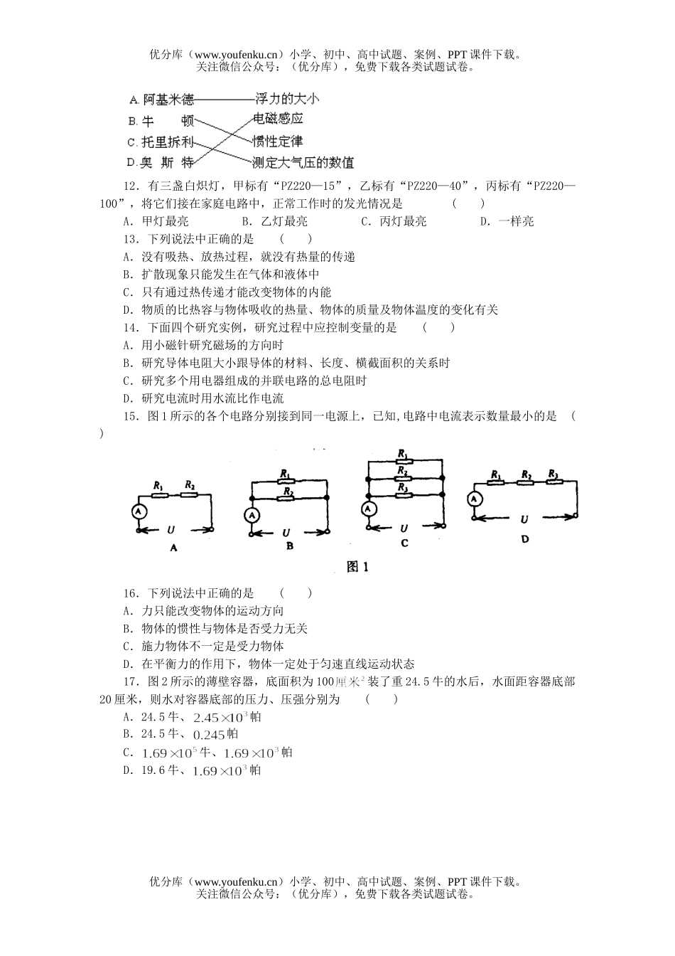 初中九年级物理升学统一考试卷_第2页