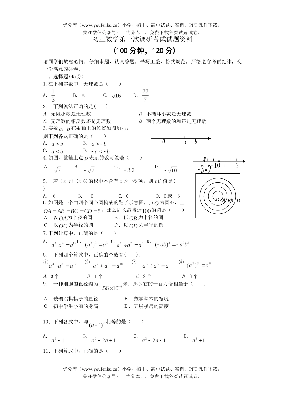 初中九年级数学第一次调研考试资料试卷_第1页
