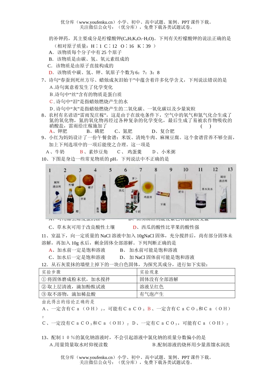 初中化学第一次质量检测试卷_第2页