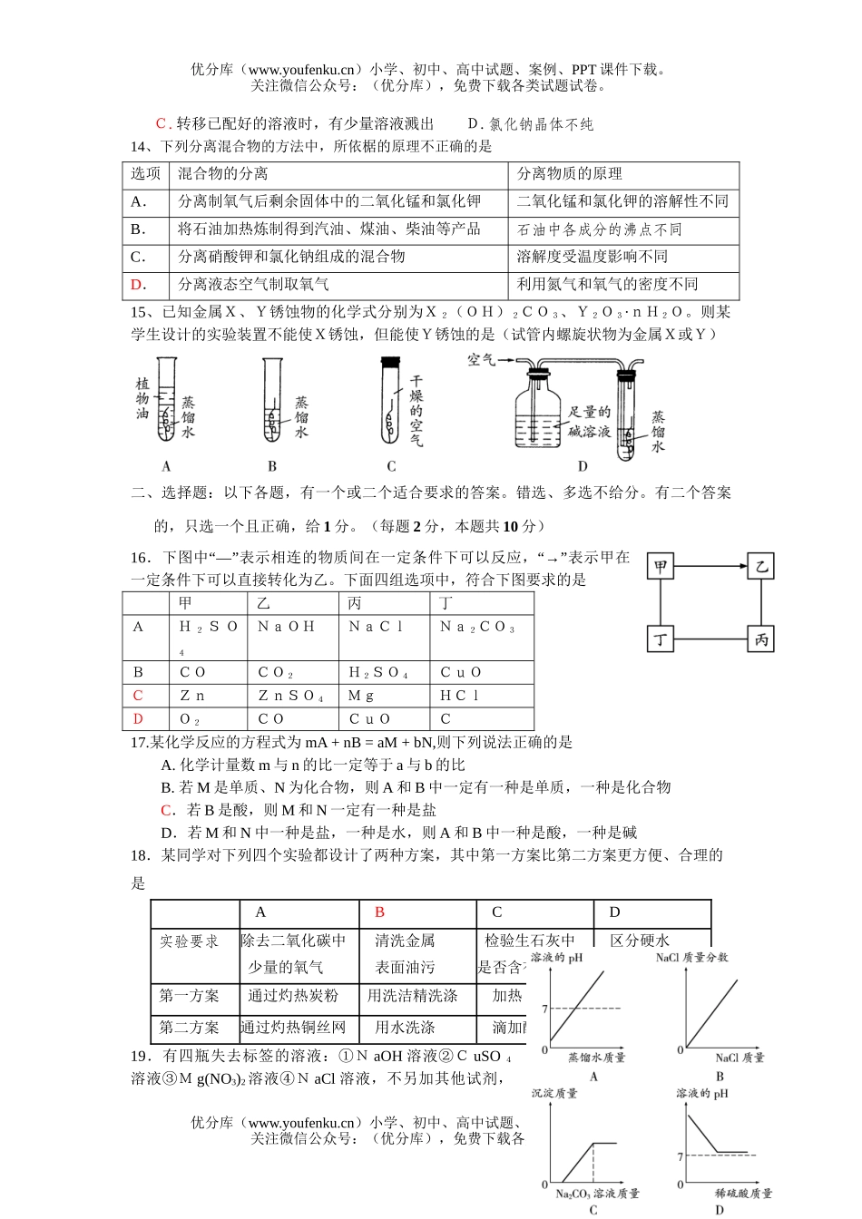 初中化学第一次质量检测试卷_第3页