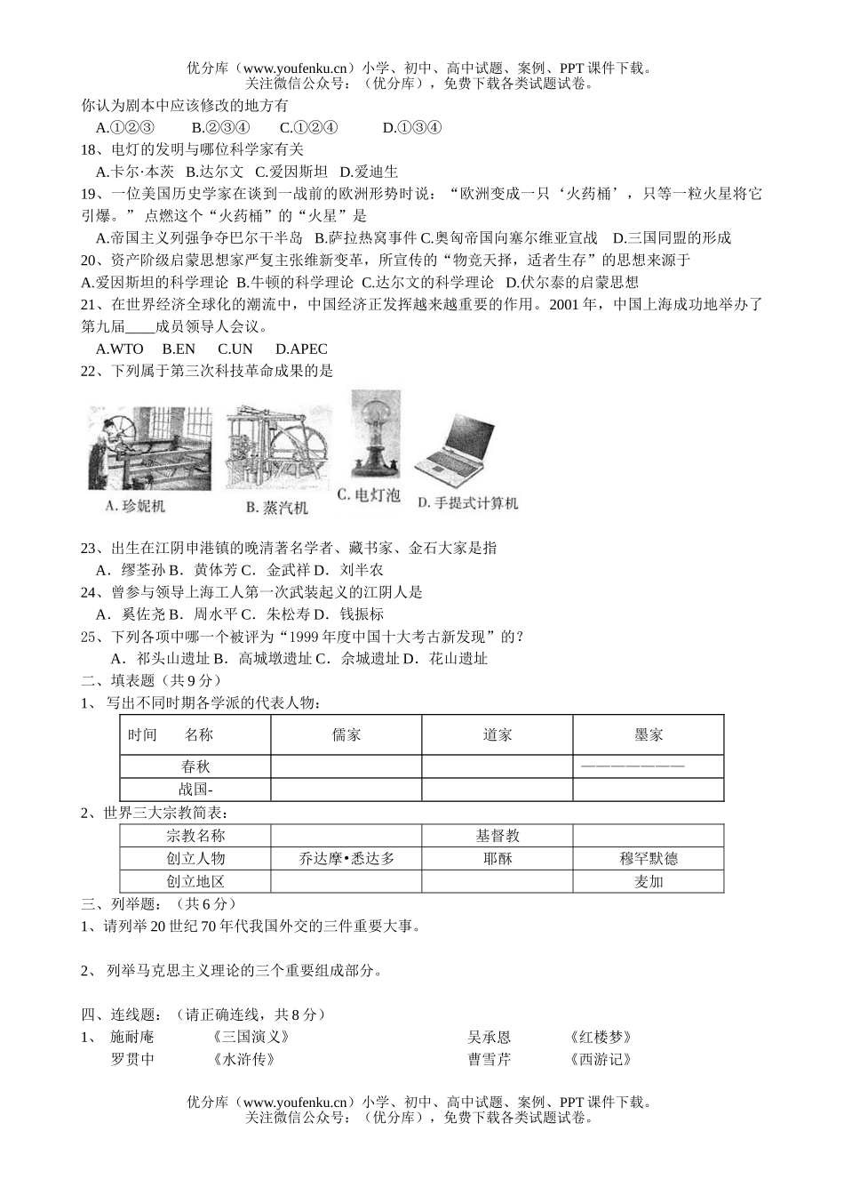 初中九年级历史会考模拟试卷_第2页