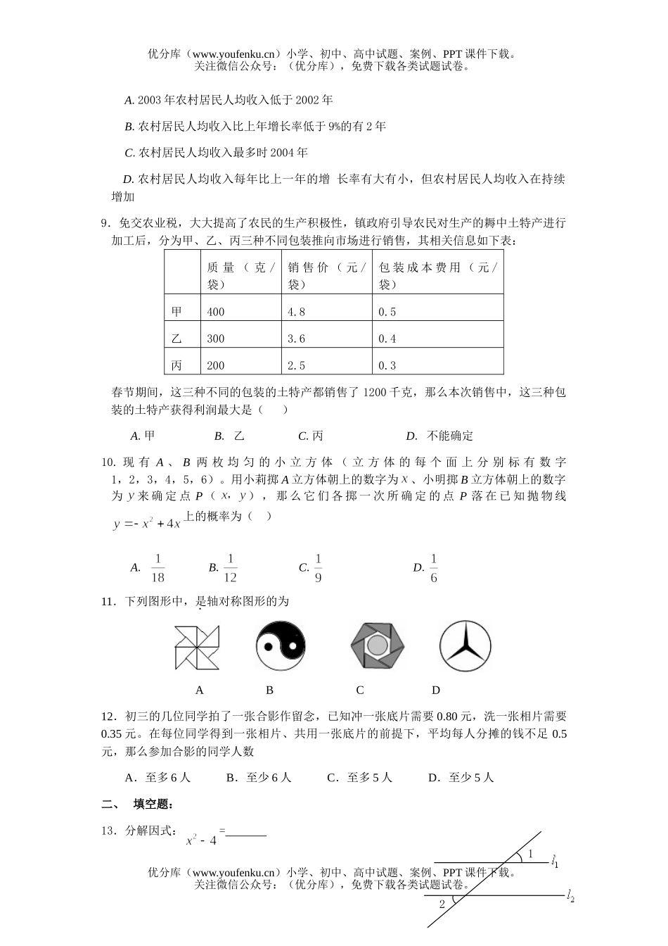 初中九年级数学中考摸拟卷1试卷_第1页