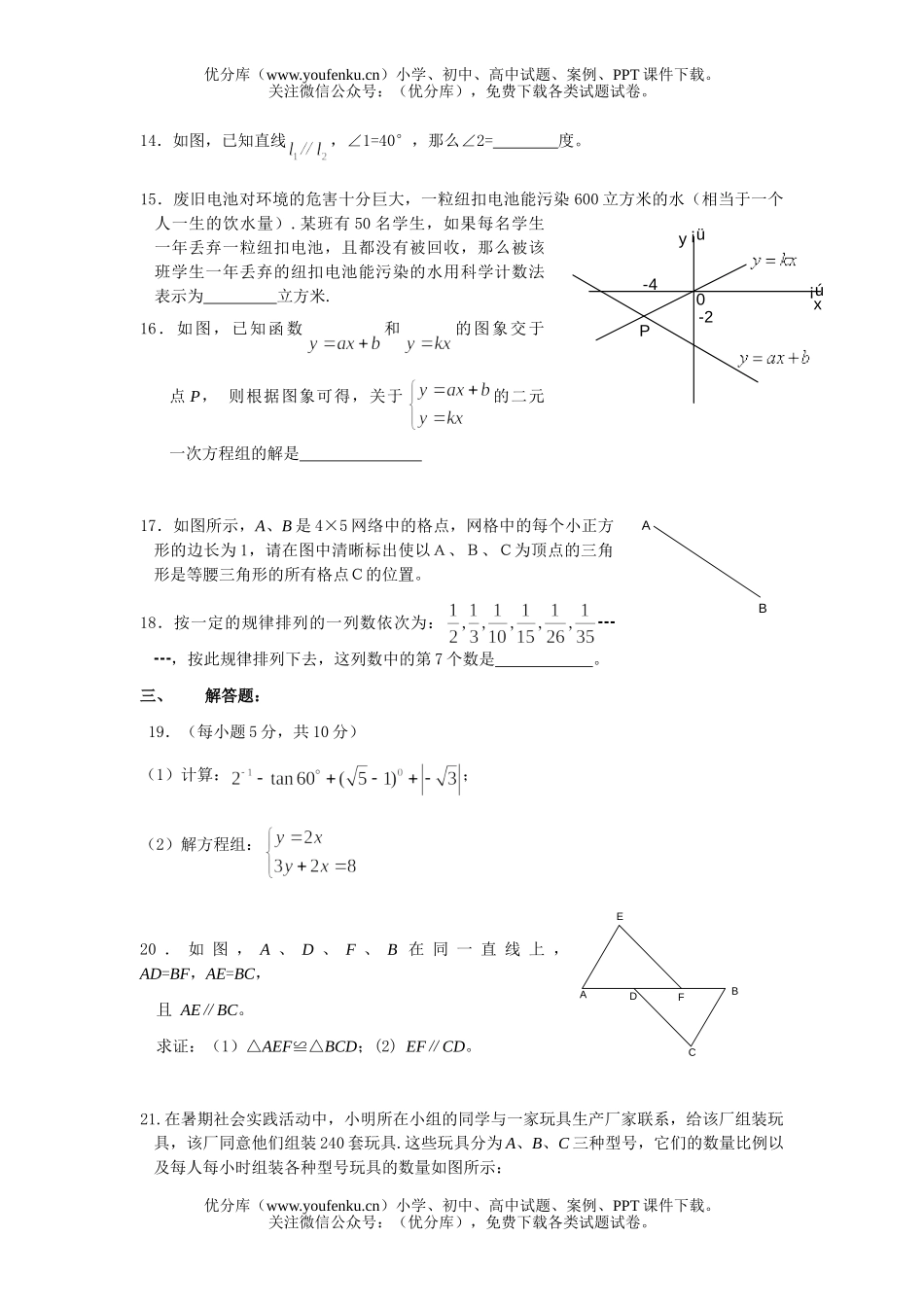 初中九年级数学中考摸拟卷1试卷_第2页