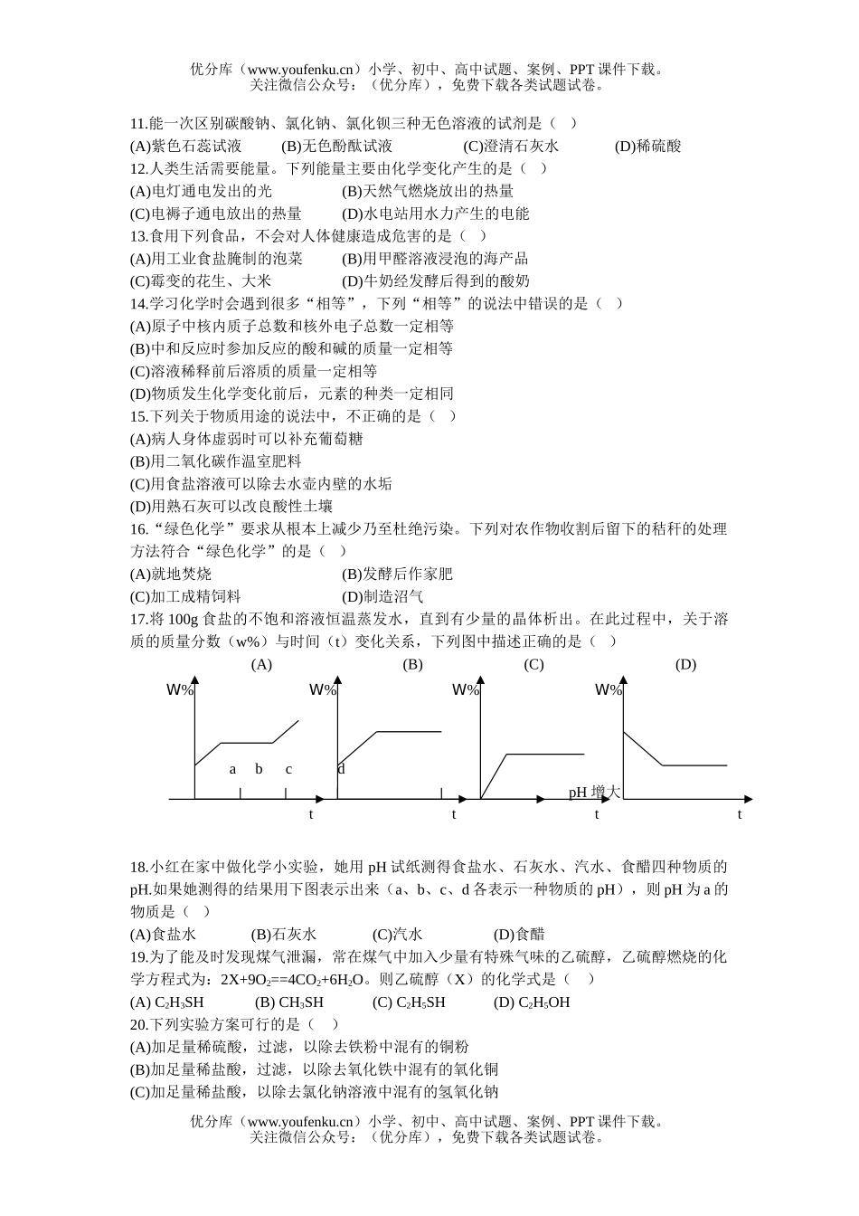 初中化学毕业学业与升学考试卷_第2页