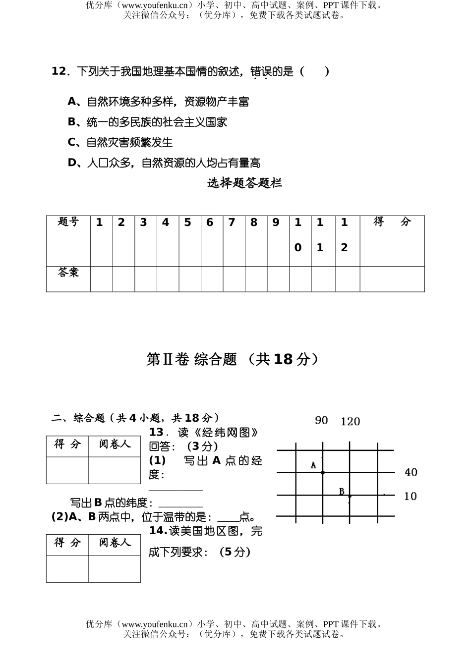 初中九年级地理下学期期中考试卷_第3页