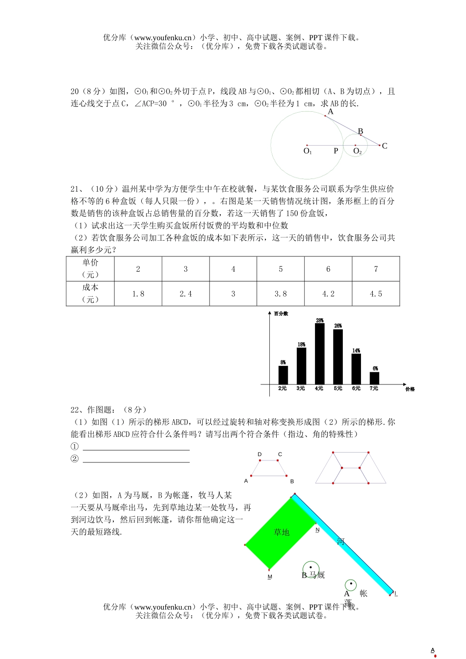 初中九年级数学模拟考试卷_第3页