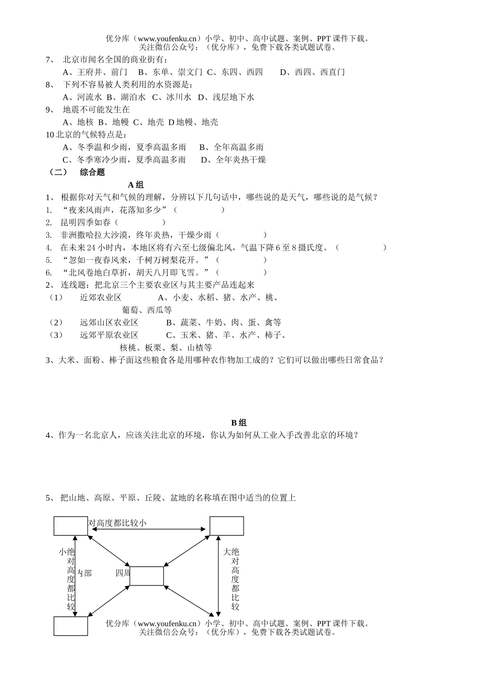初中九年级地理第二章 我们生活的地方-北京 检测题试卷_第2页