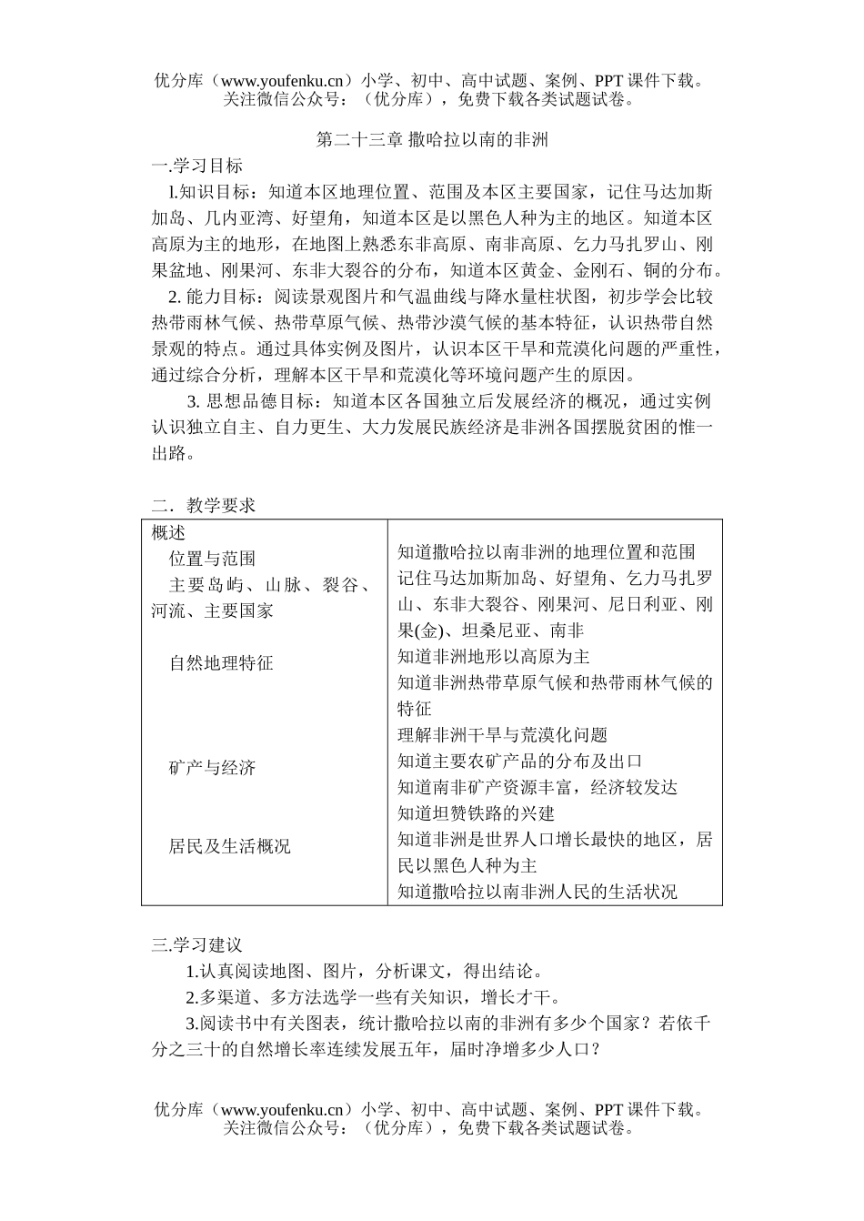 初中九年级地理第二十三章 撒哈拉以南的非洲 检测题试卷_第1页