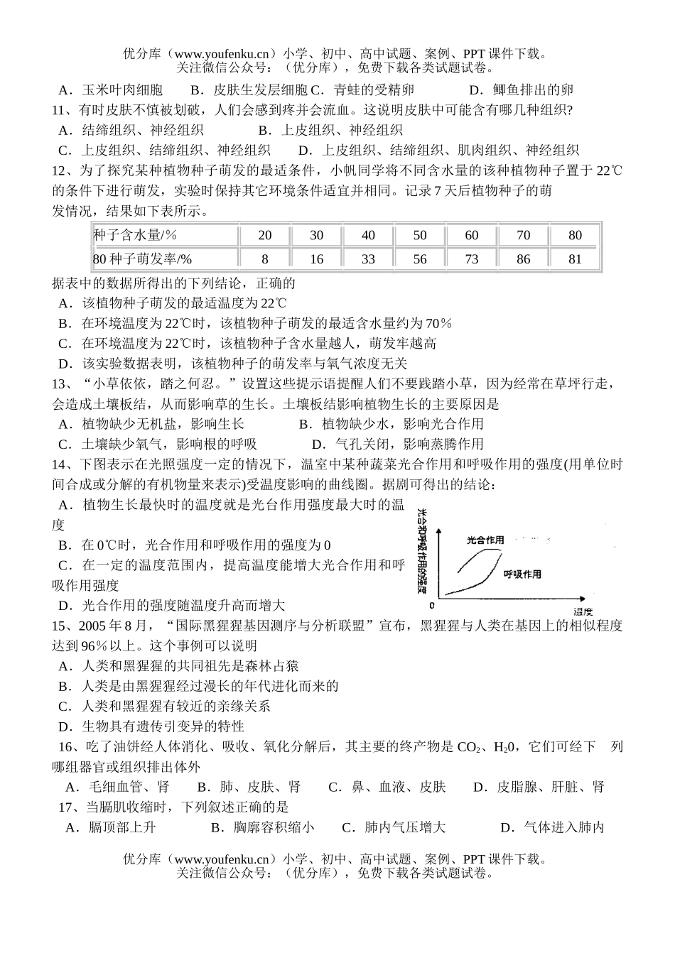 初中九年级生物第二学期期中质量检测试卷_第2页