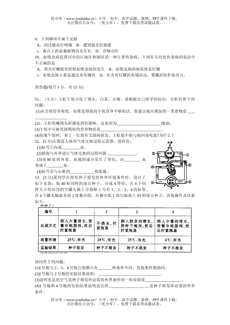初中九年级生物理科综合调研考试卷_第2页