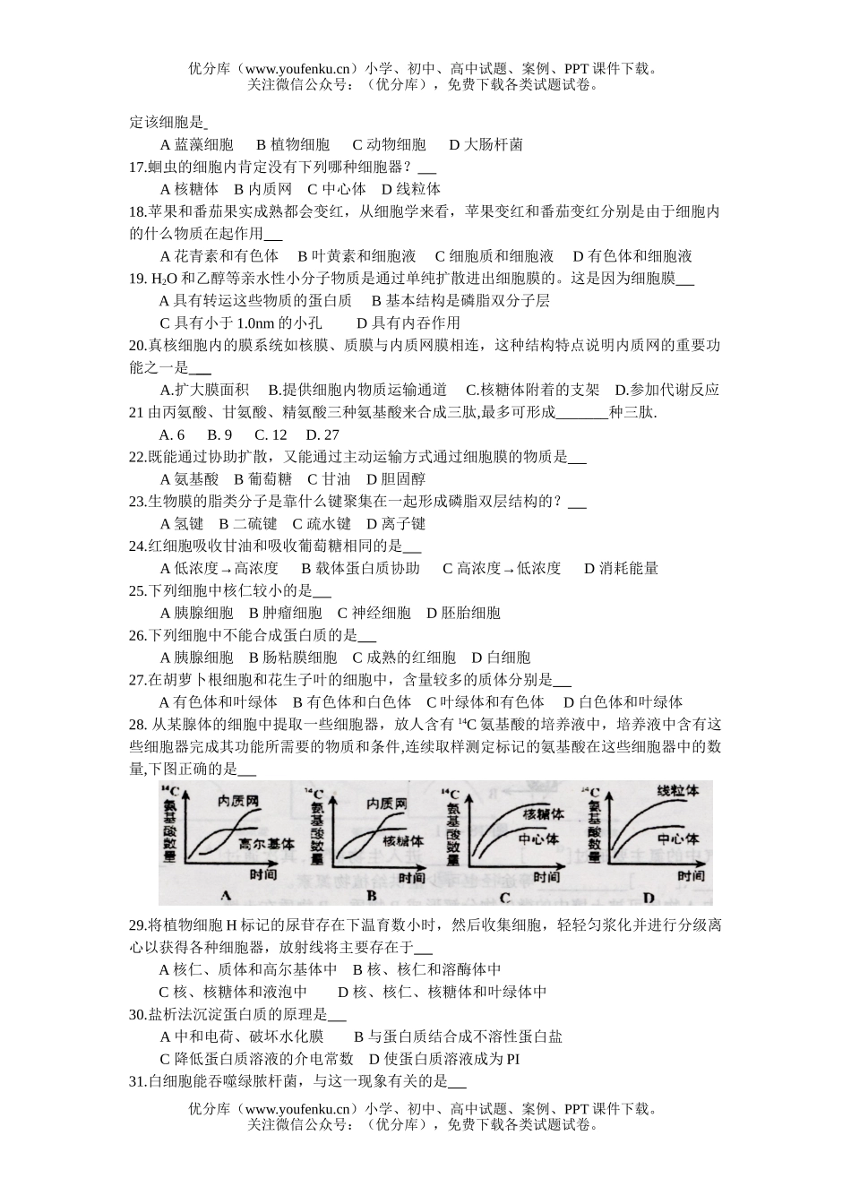 初中九年级生物中考选择题练习试卷_第2页
