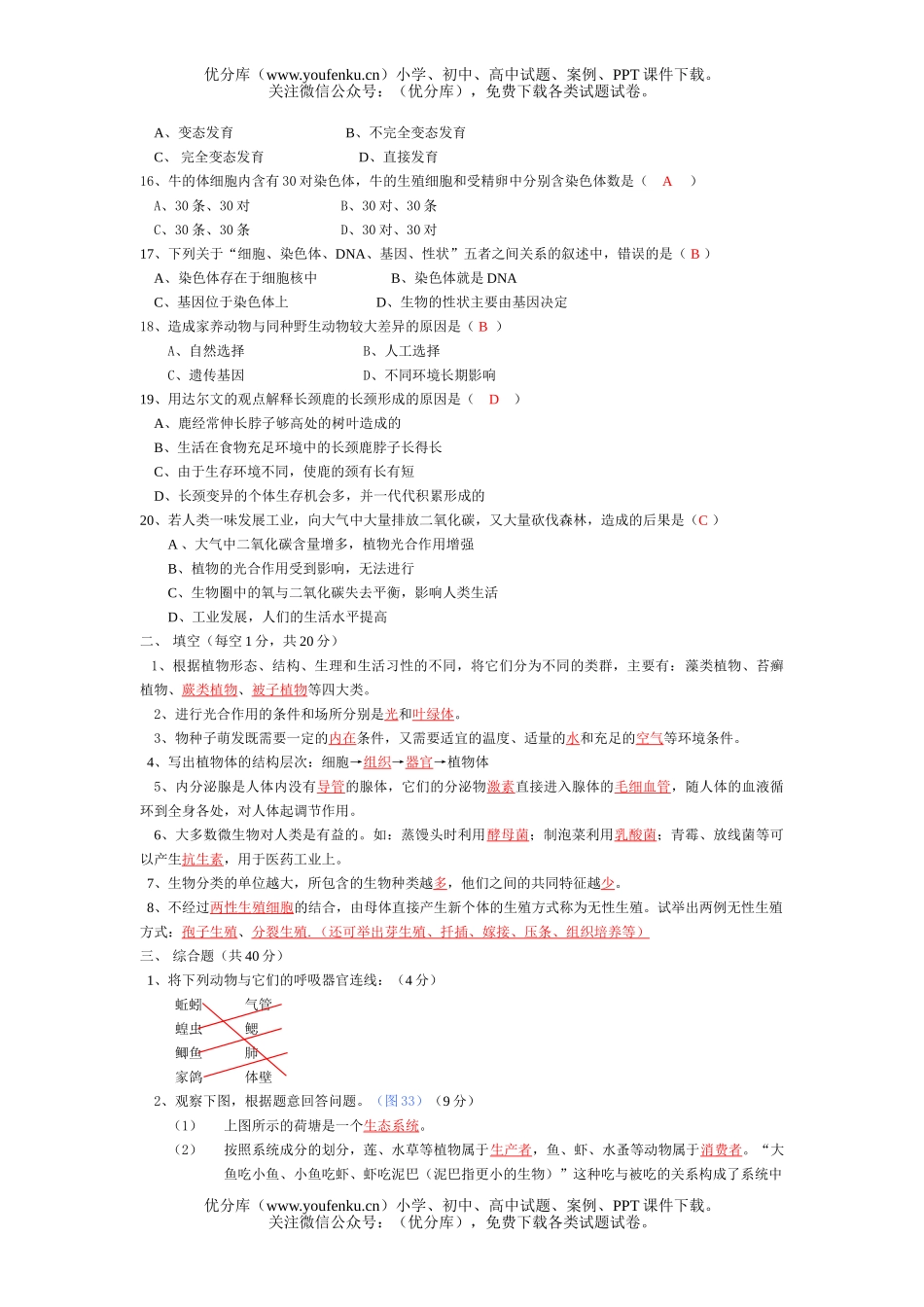 初中九年级生物中考模拟6试卷_第2页