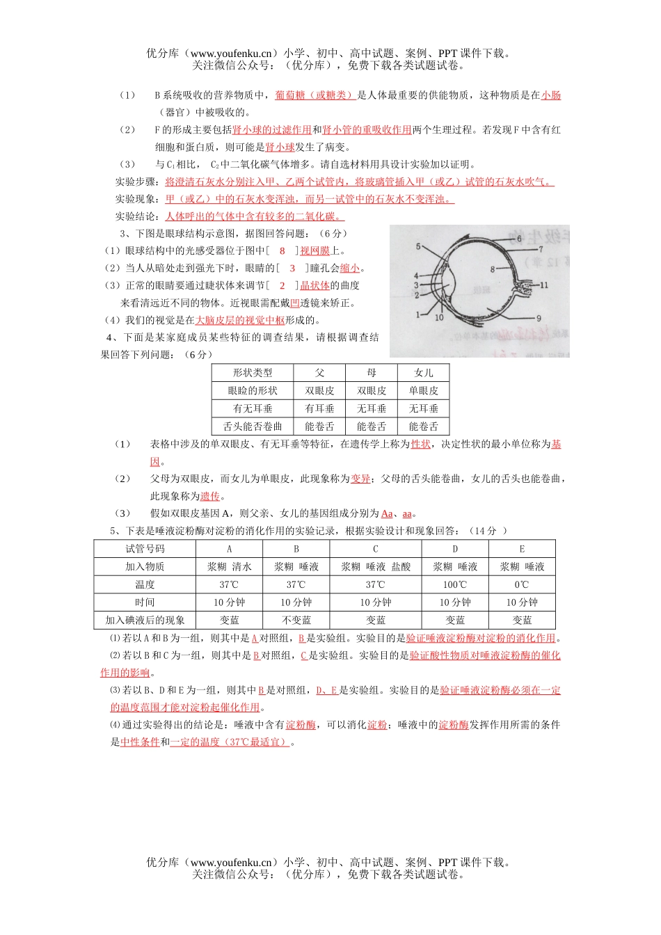 初中九年级生物中考模拟5试卷_第3页