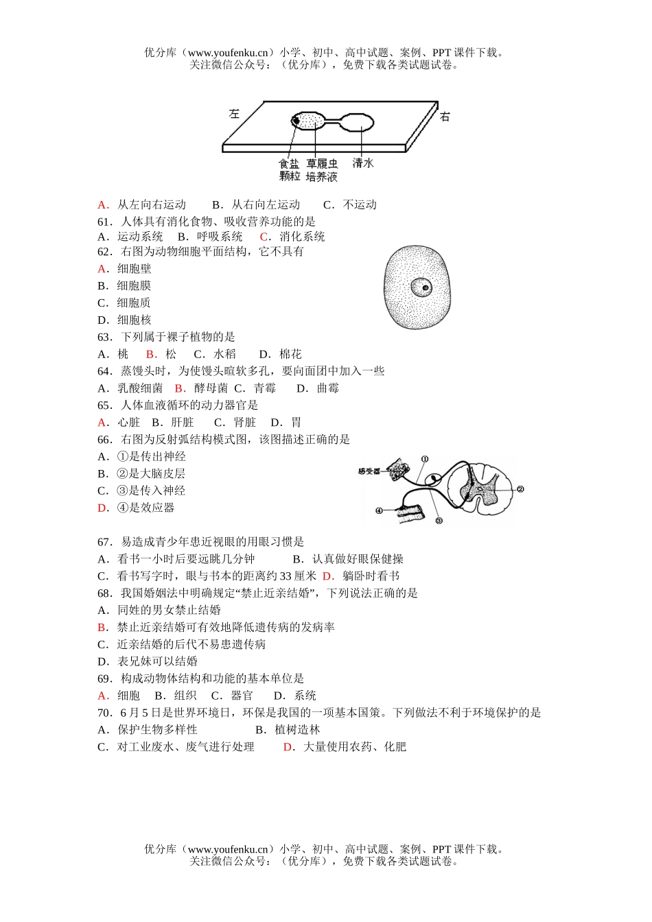 初中九年级生物阶段教育招生统一考试卷_第2页