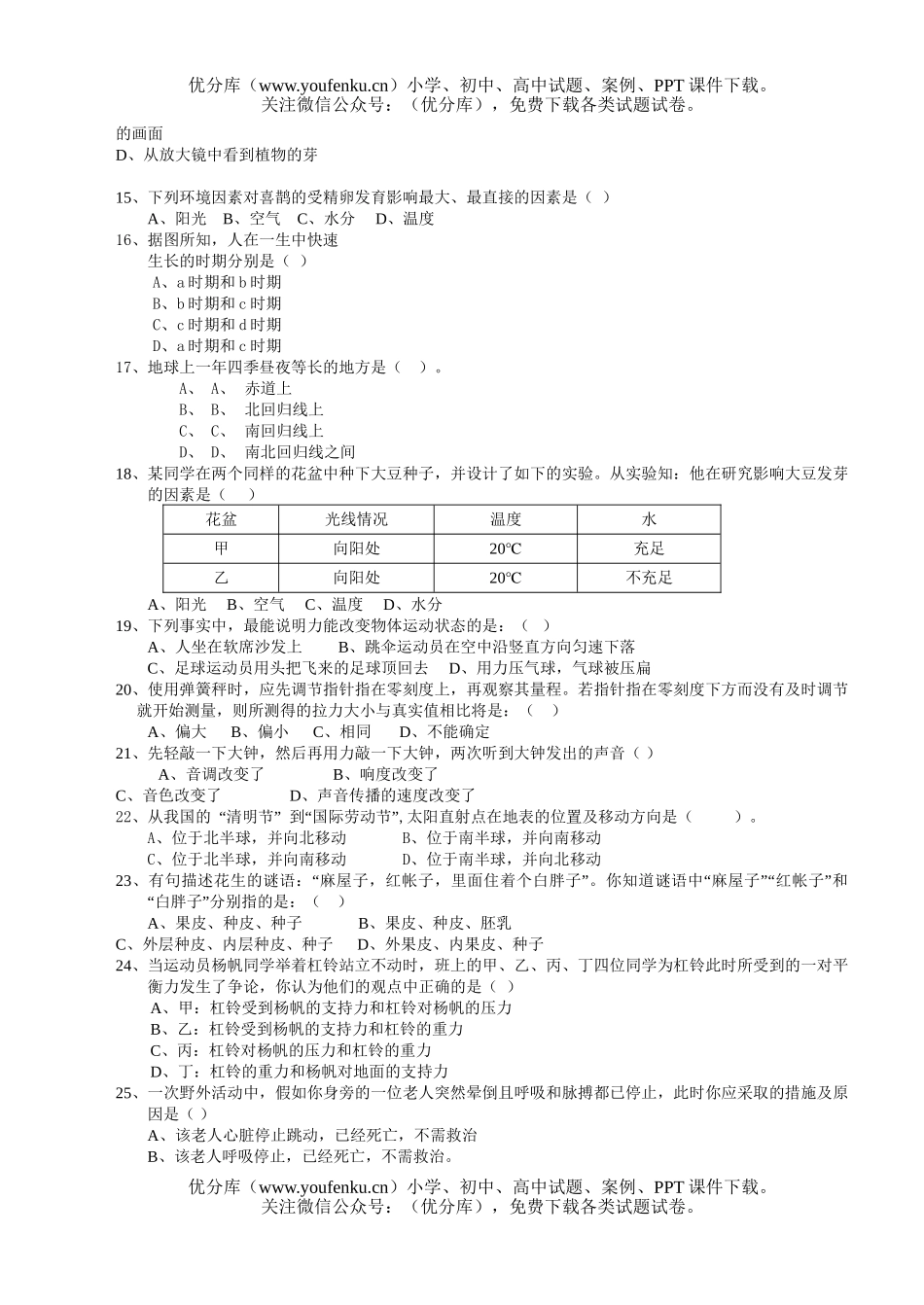 初中九年级科学期未检测试卷_第2页