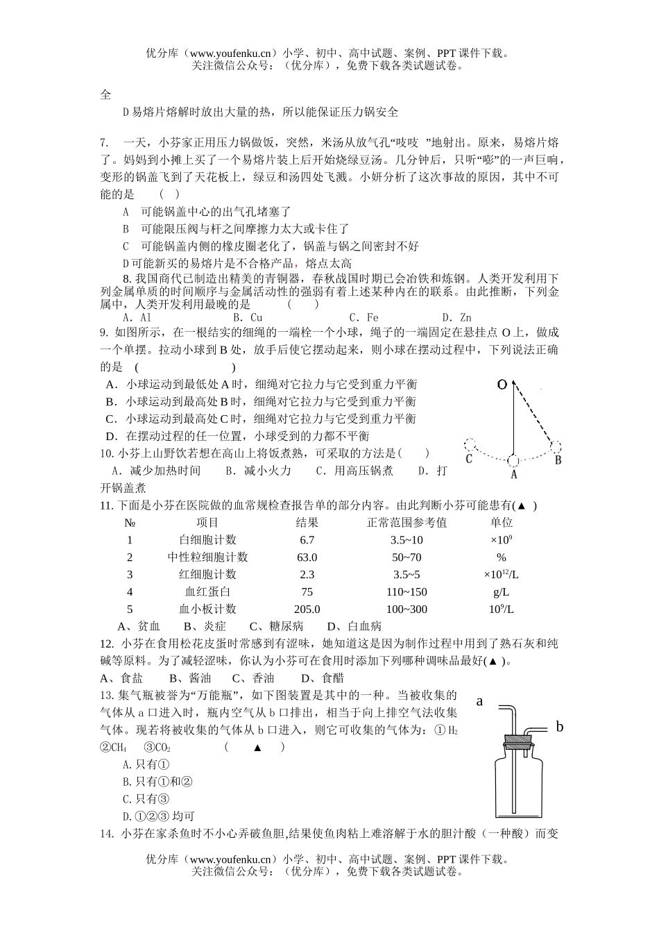 初中九年级科学下学期第一次月考试卷_第2页