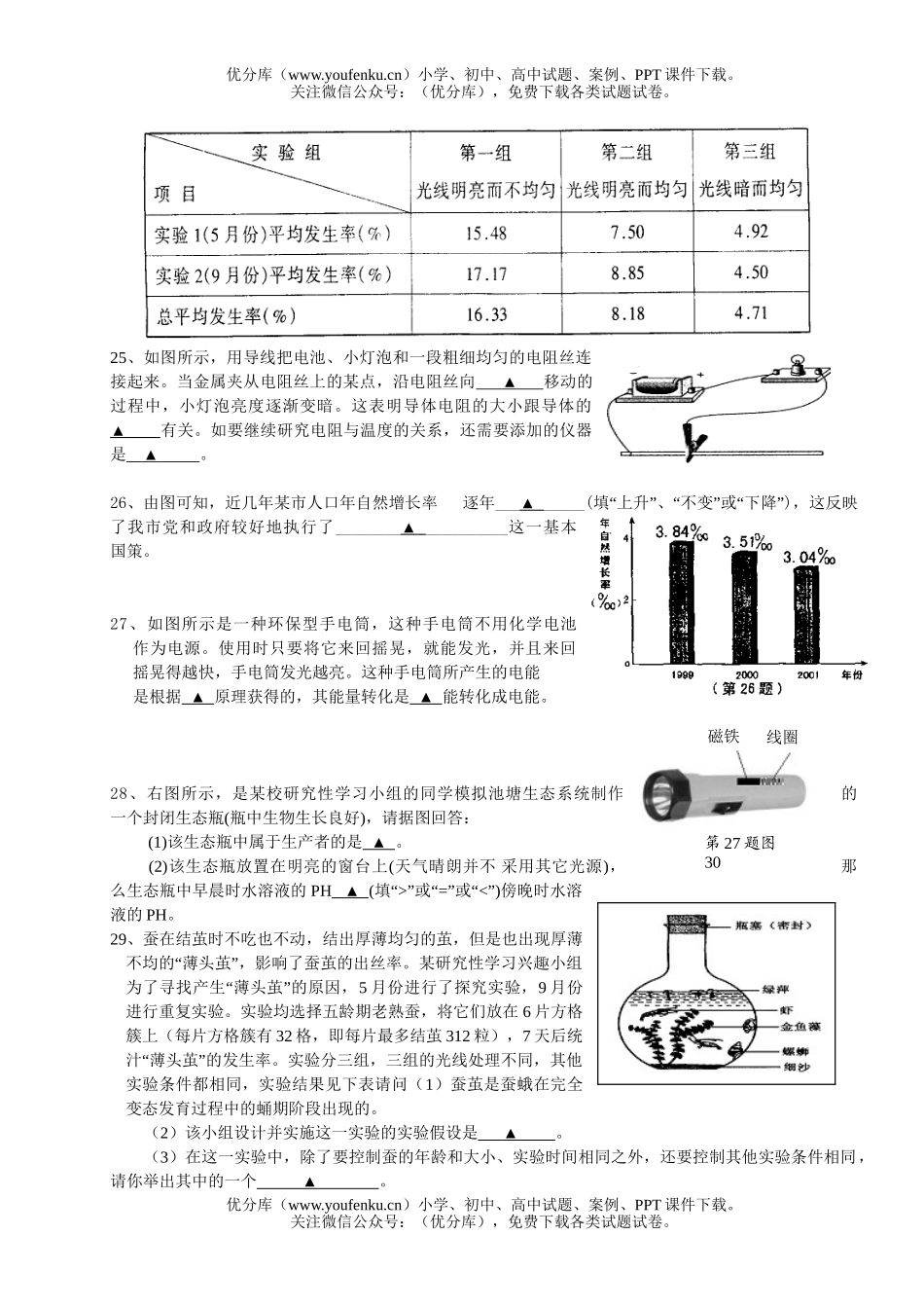 初中九年级科学中考第三次模拟试卷_第3页