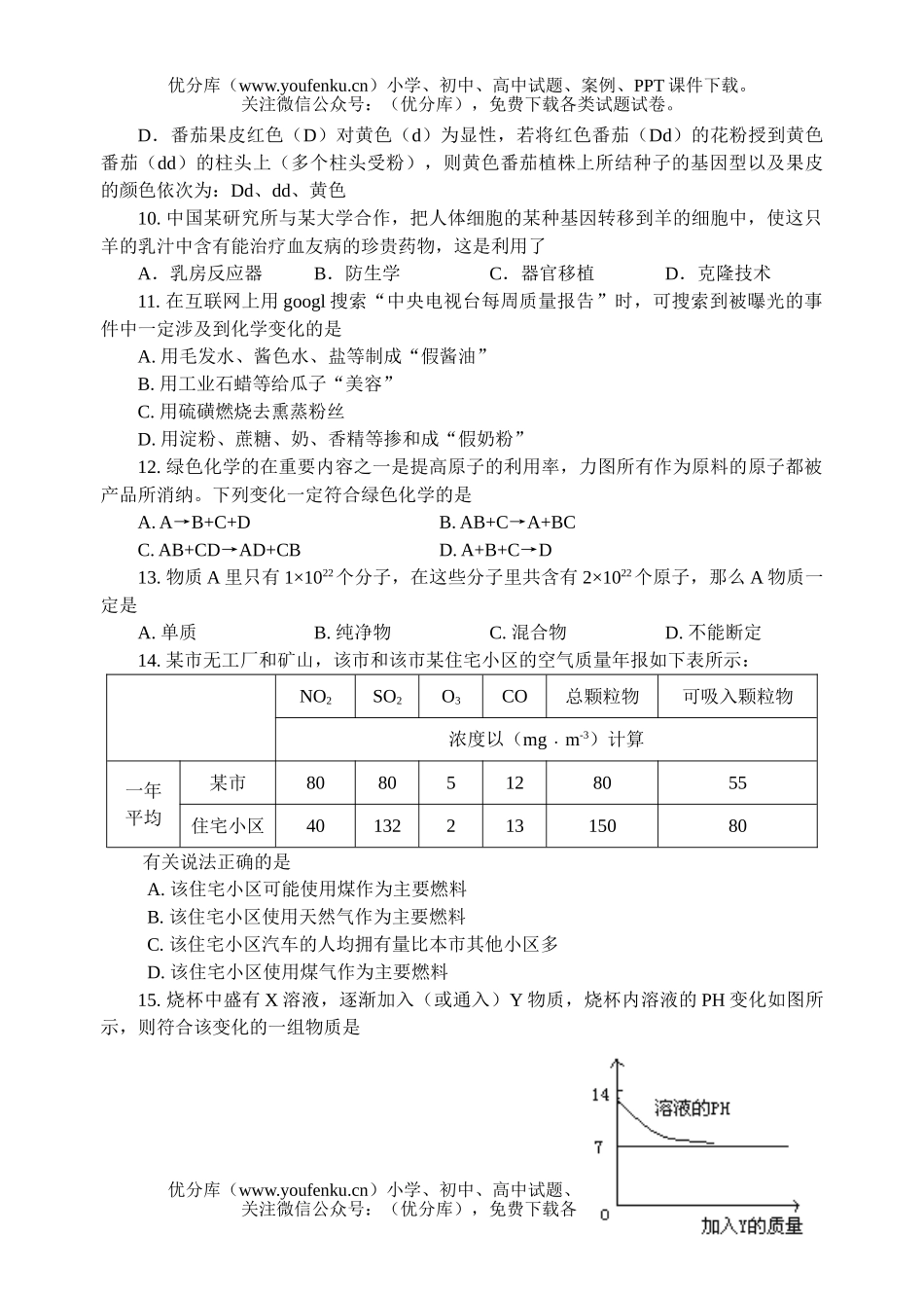 初中九年级生物二轮复习质量检测试卷_第3页