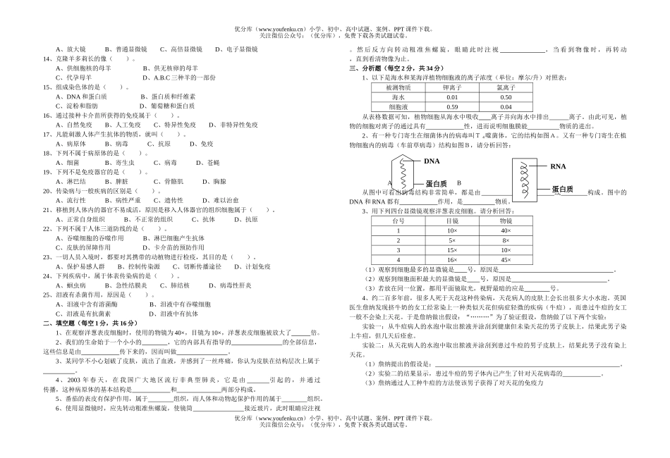 初中九年级生物下学期检测题试卷_第3页