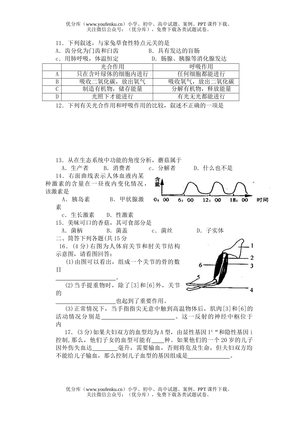 初中九年级生物中考试卷_第2页