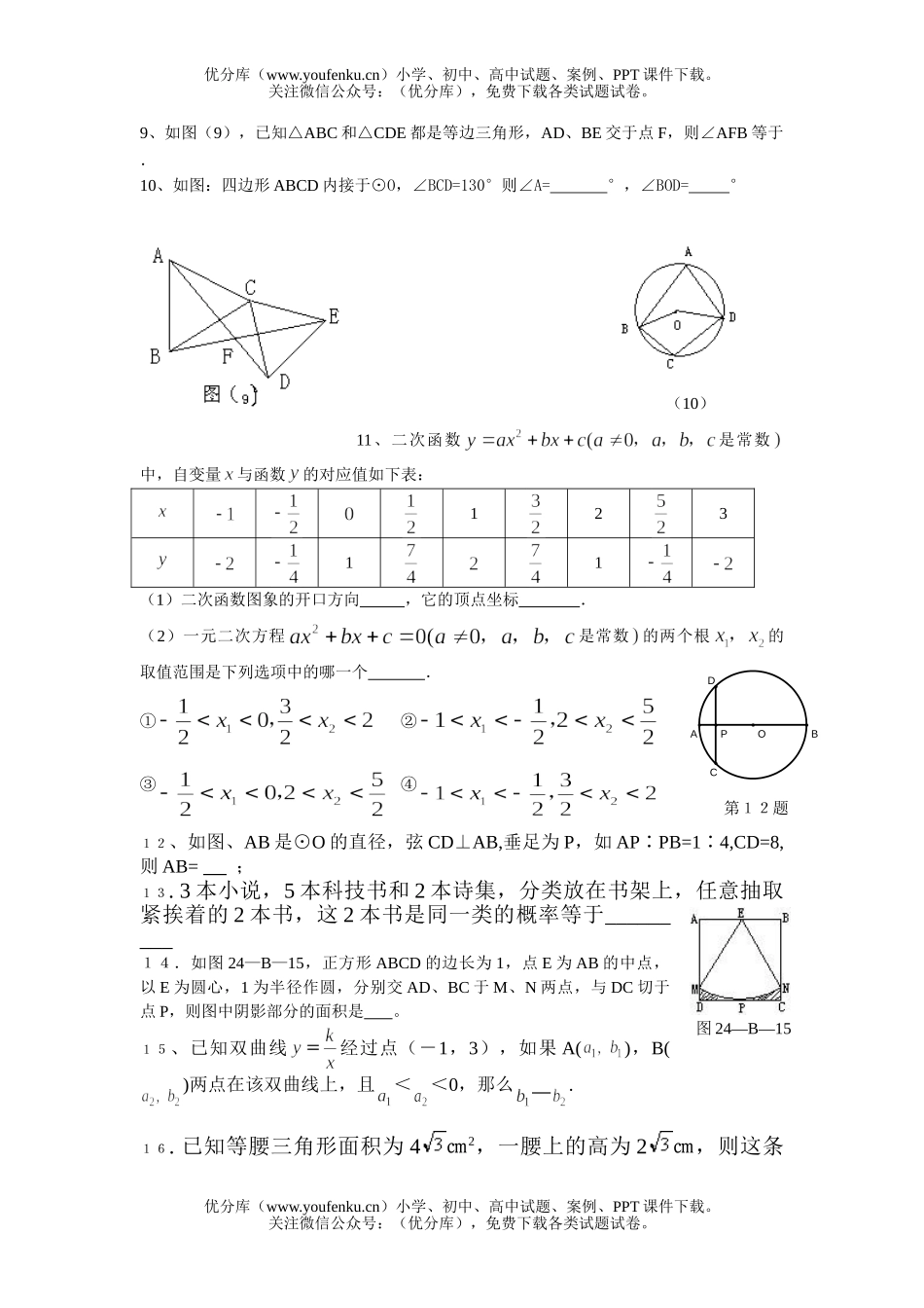 初中九年级数学下学期第一次月考试卷_第2页