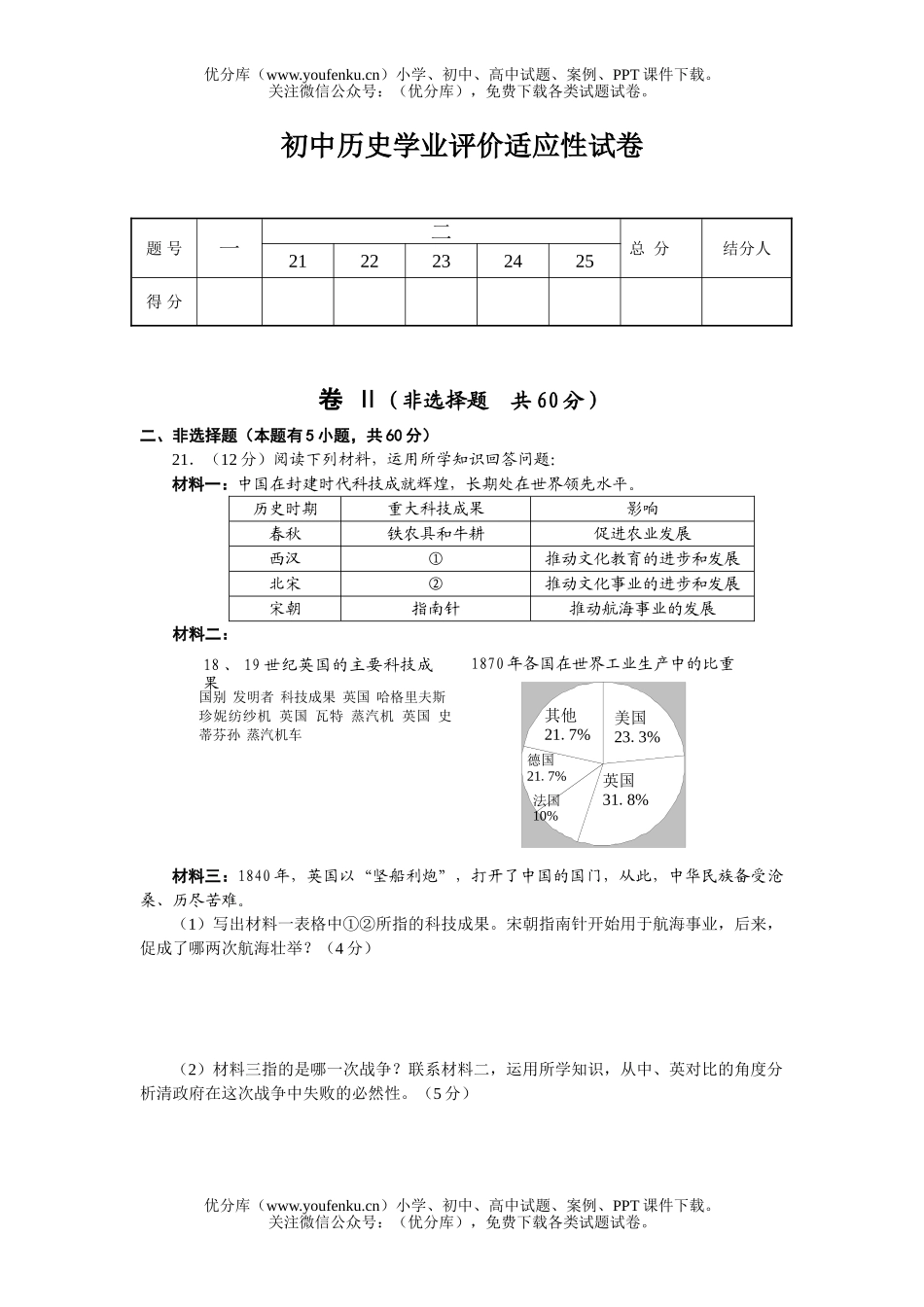 初中九年级历史学业评价适应性试卷_第3页