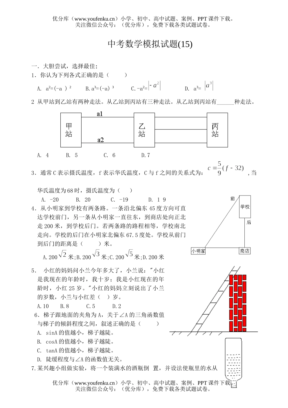 初中数学中考中考模拟15试卷_第1页