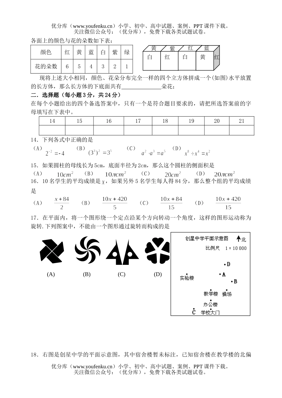 初中数学中考2006无锡中考一模试卷_第2页