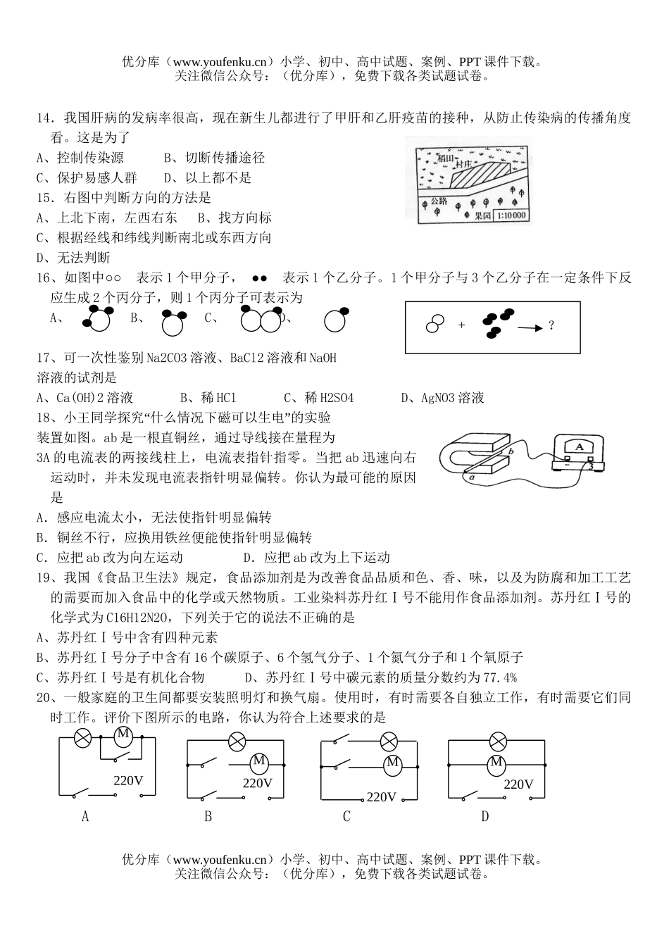 初中九年级科学毕业生学业考试模拟试卷_第3页