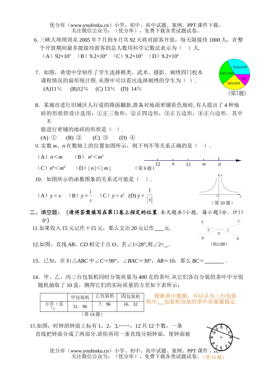 初中数学中考2005年宜昌市中考及答案(课改区)试卷_第1页