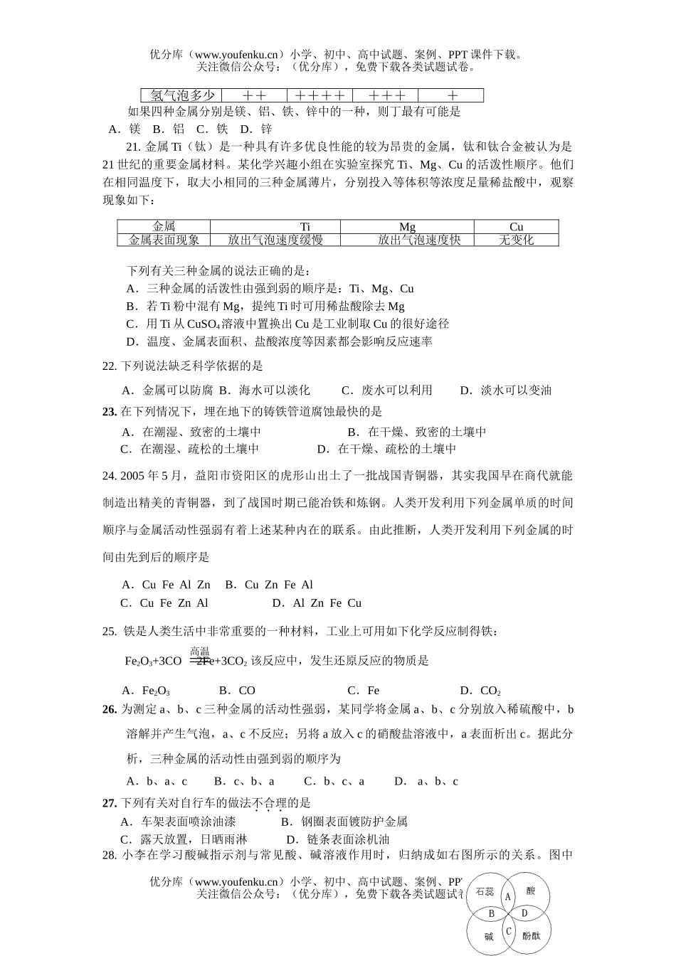 初中九年级科学2007年全国中考之单元汇编(十)试卷_第3页