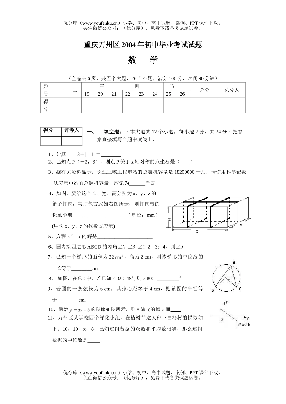 初中数学中考2004年重庆市万州区中考试卷_第1页