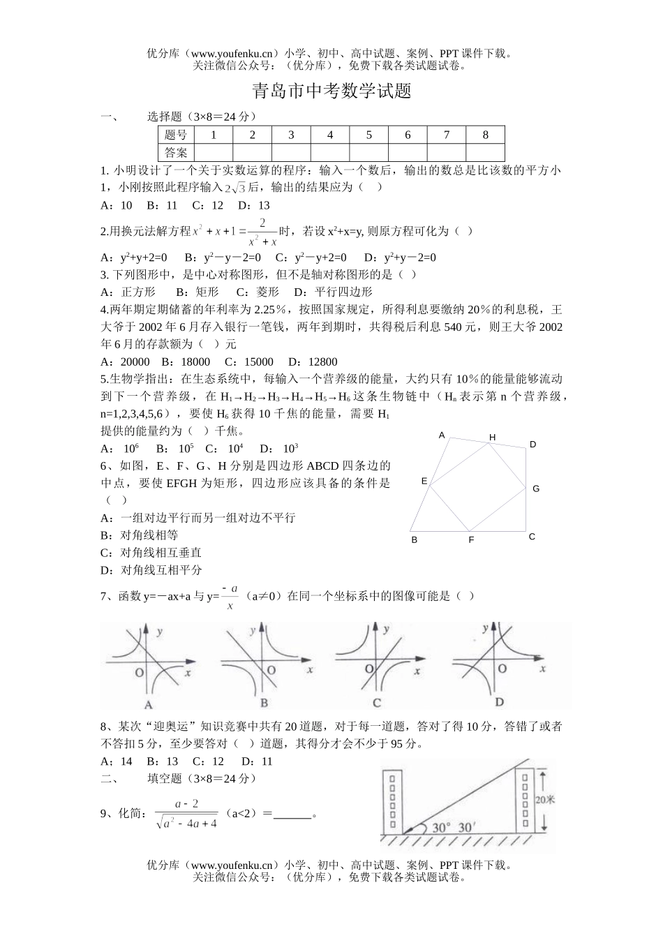 初中数学中考青岛市中考试卷_第1页