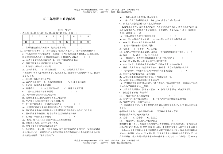 初中九年级政治初期中试卷_第1页