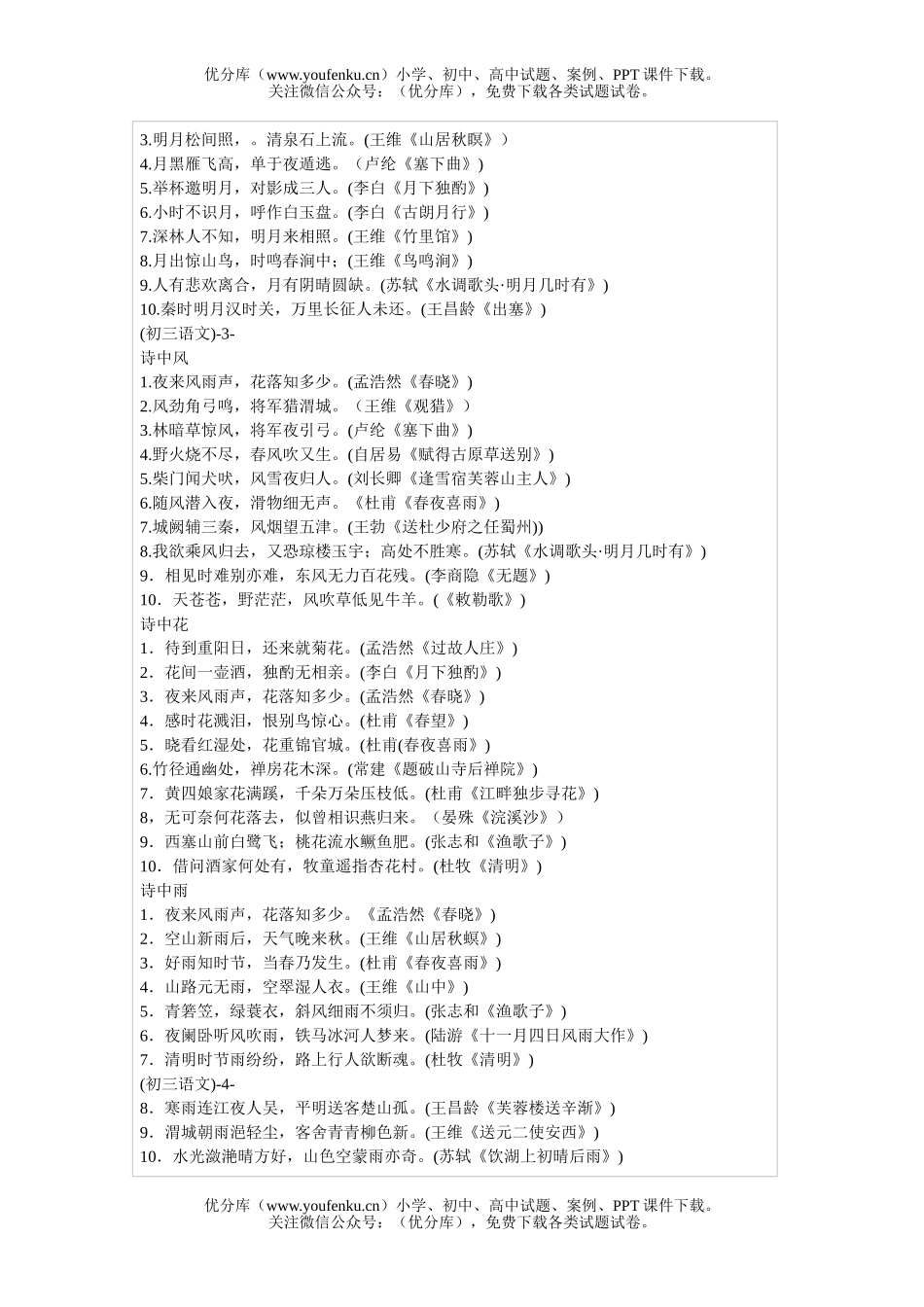 初中语文中考中考总复习-古诗名句分类集成试卷_第2页