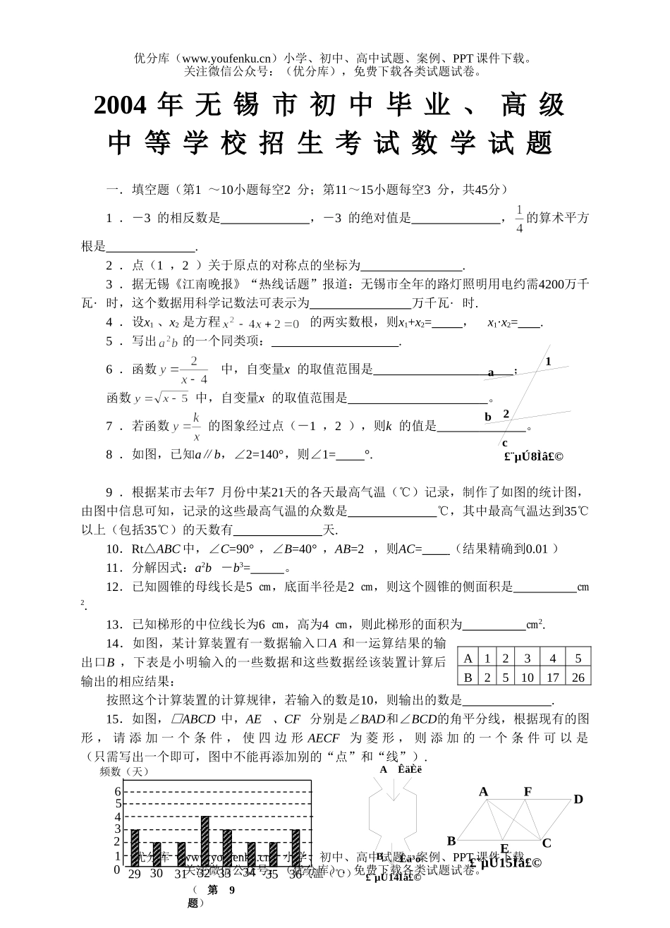 初中数学中考2004无锡中考试卷_第1页
