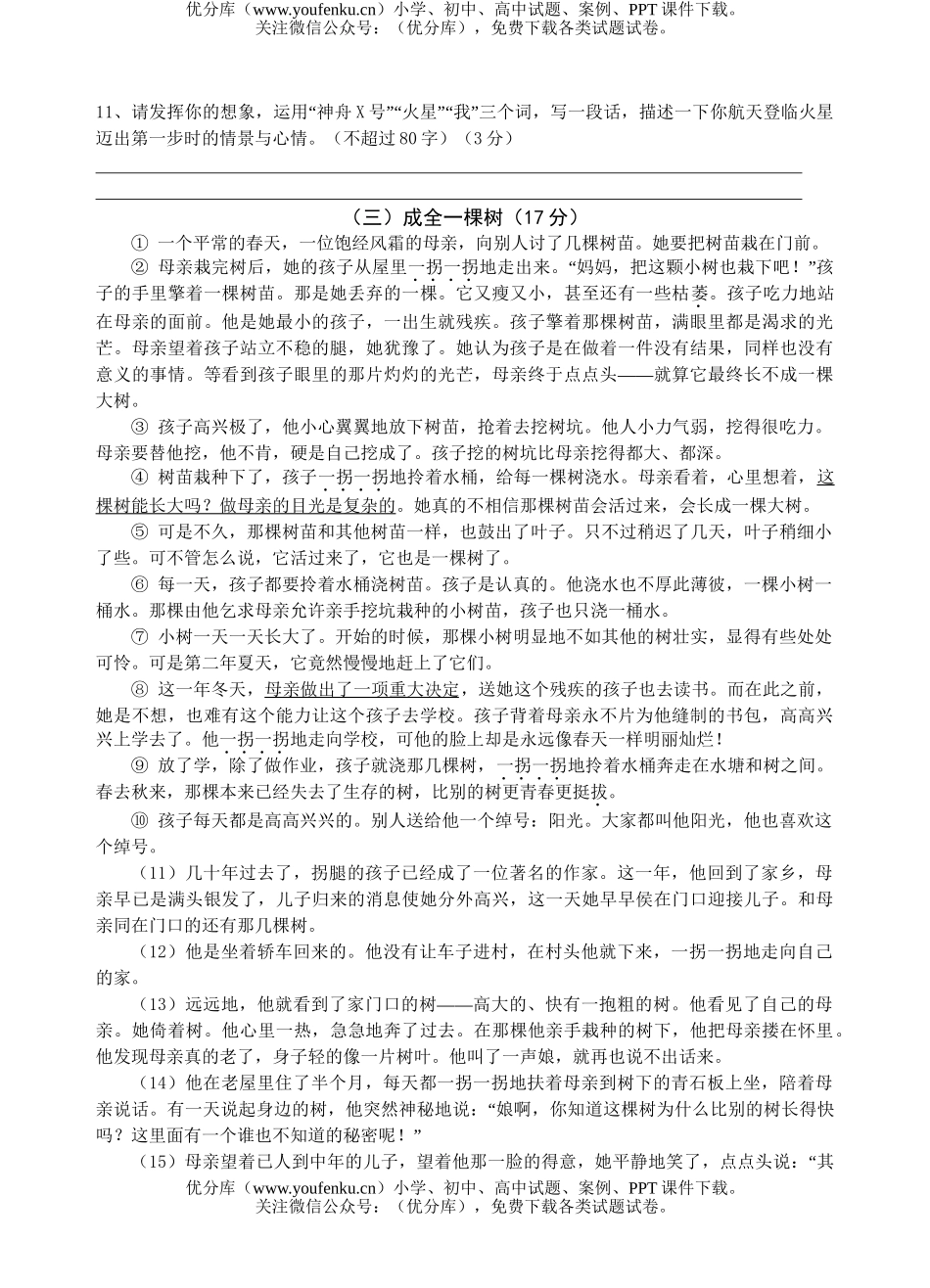 初中语文中考升中考模拟(三)试卷_第3页