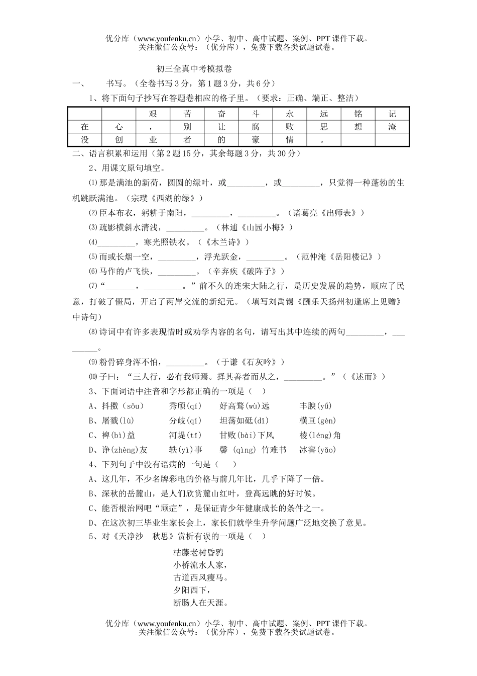 初中语文中考中考模拟试卷_第2页