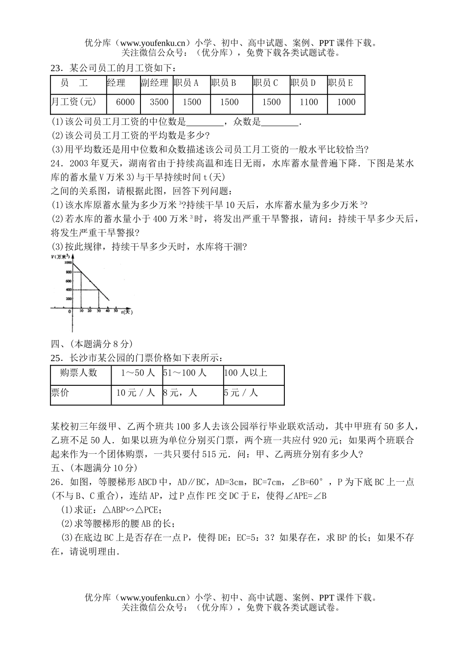 初中数学中考长沙市中考实验区试卷_第3页