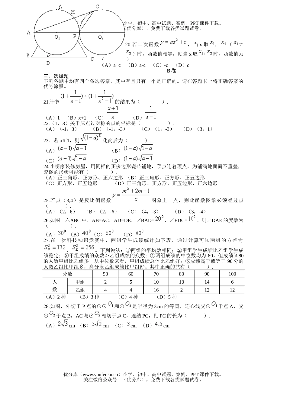 初中数学中考武汉中考试卷_第2页