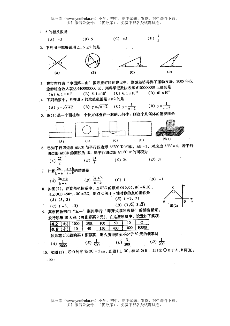 初中数学中考2006乐山市中考及答案扫描版(新课程华师版)试卷_第2页
