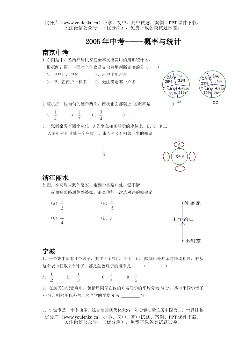 初中数学中考概率与统计2005中考06模拟题试卷_第1页