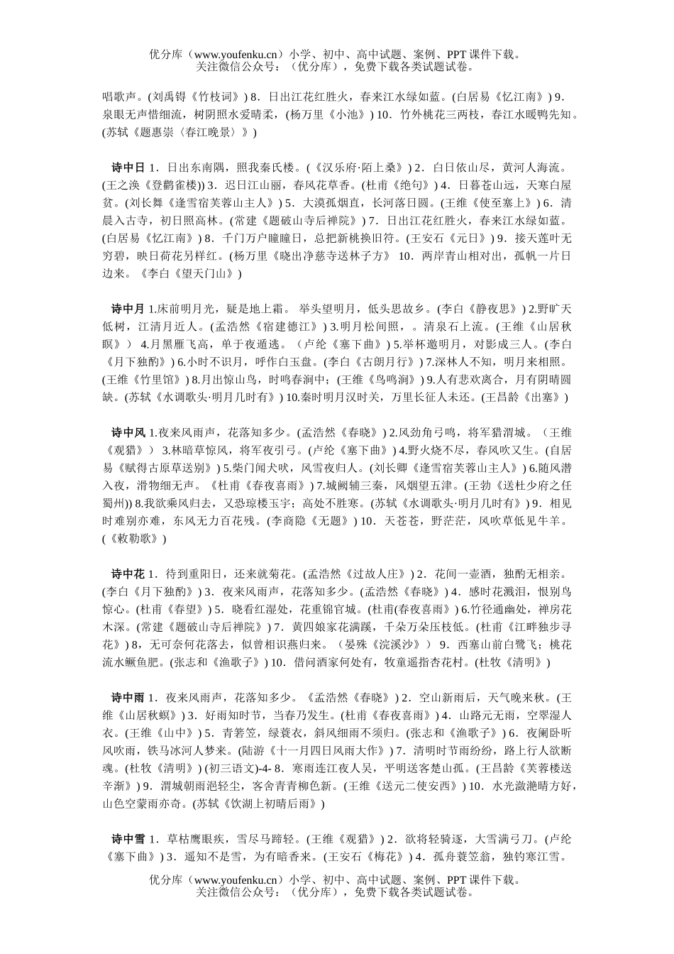 初中语文中考古诗词名句分类试卷_第2页
